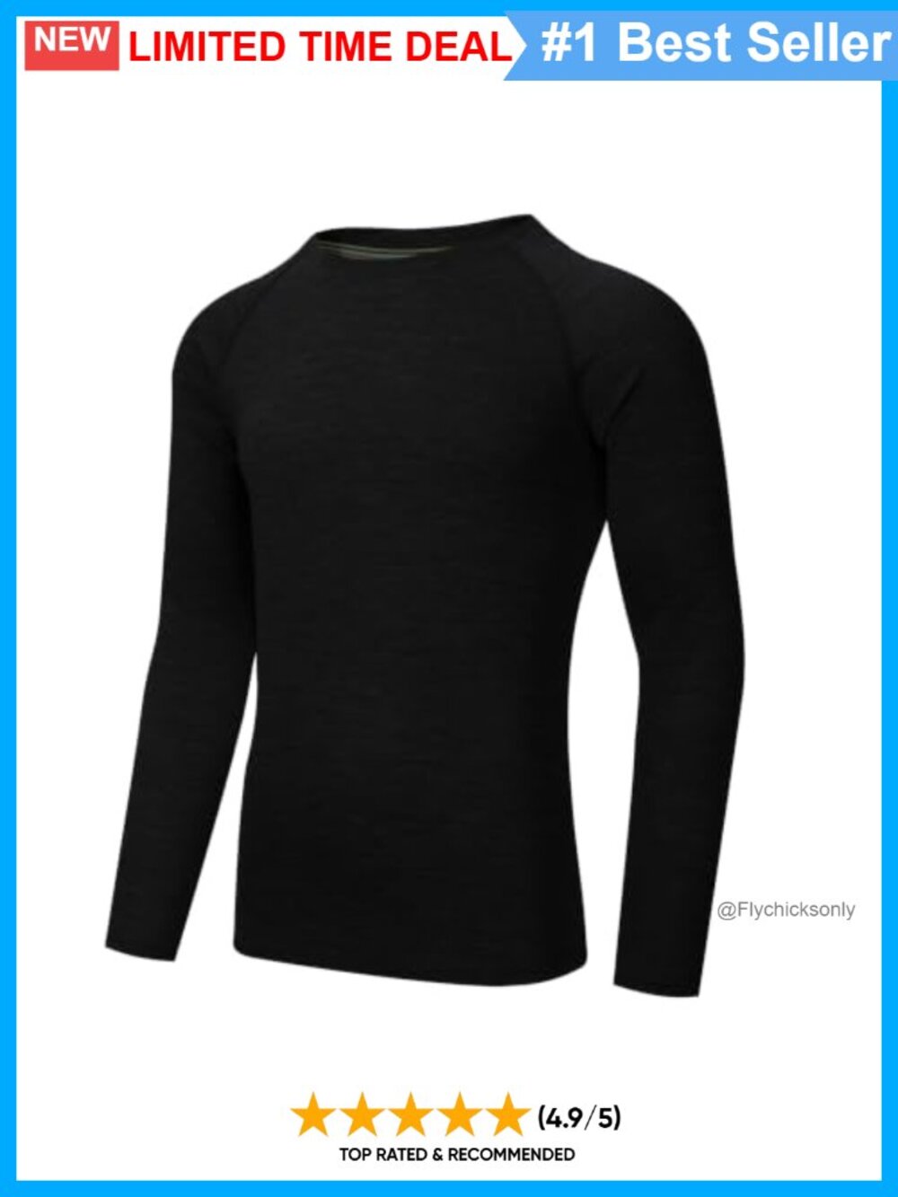 Merino Wool Base Layer Long Sleeve Crew Neck Active Shirt Men
